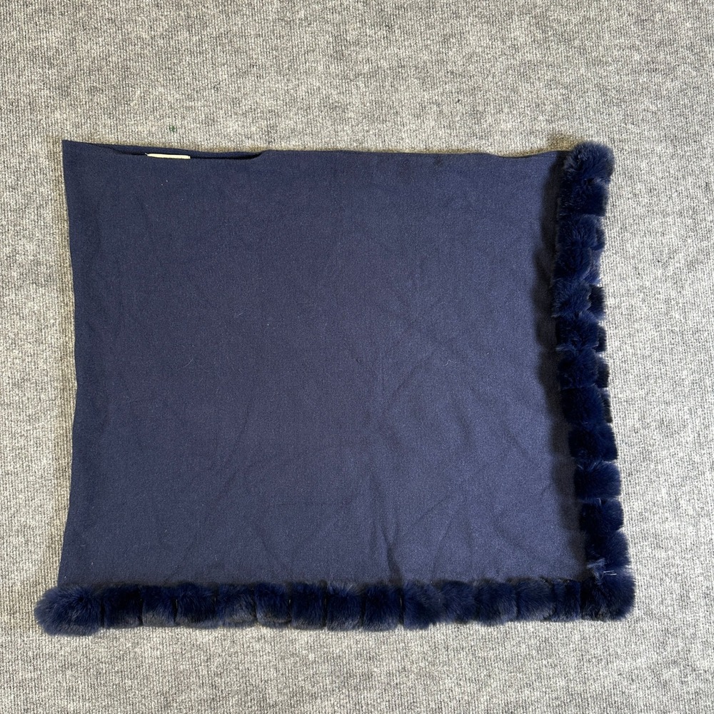 La Fiorentina Navy Blue Knit Poncho Real Rex Rabbit Fur Trim One Size